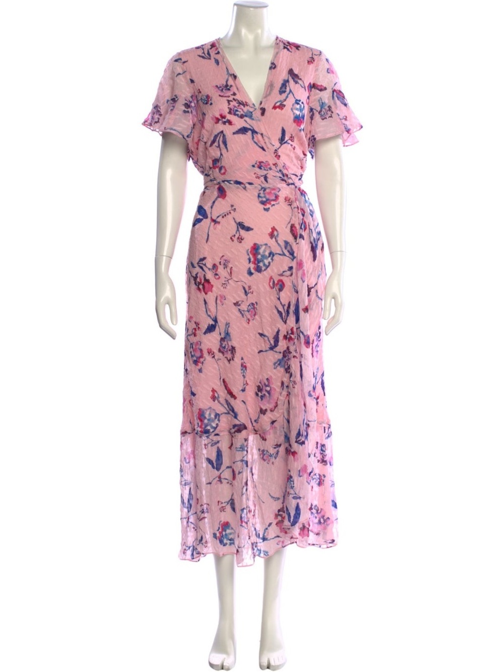 Tanya Taylor Pink Floral Wrap Midi Dress